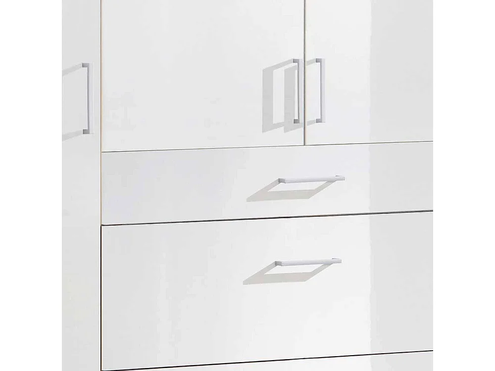 Schlafzimmerkleiderschrank Hochglanz in Weiß drei Schubladen und vier Türen