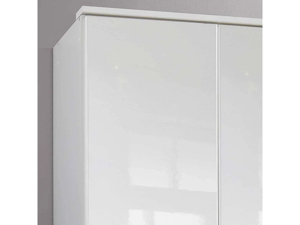 Schlafzimmerkleiderschrank Hochglanz in Weiß drei Schubladen und vier Türen