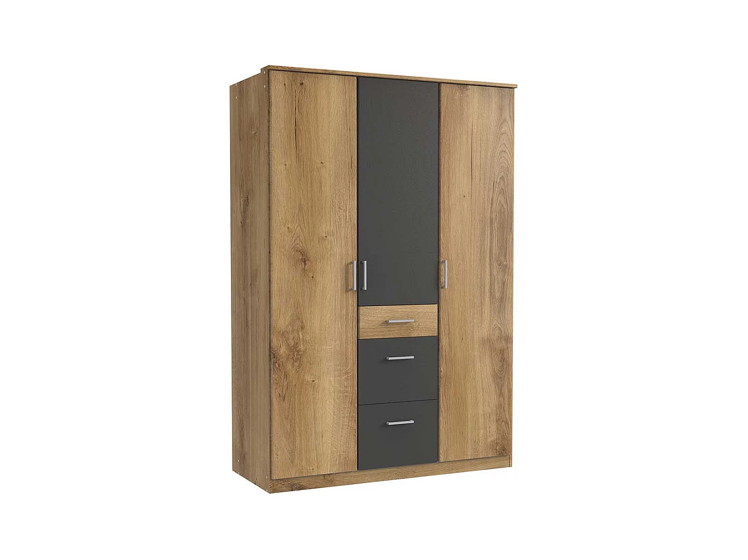 Moderner Drehtürenkleiderschrank in Plankeneiche NB Dunkelgrau