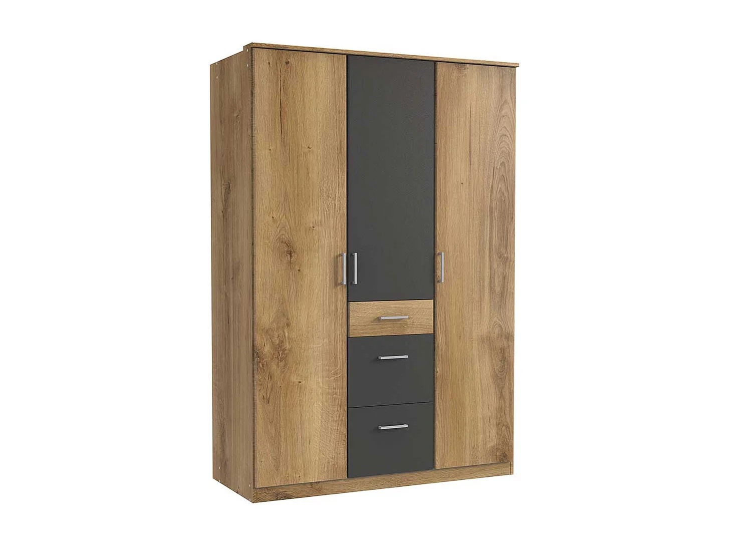 Moderner Drehtürenkleiderschrank in Plankeneiche NB Dunkelgrau