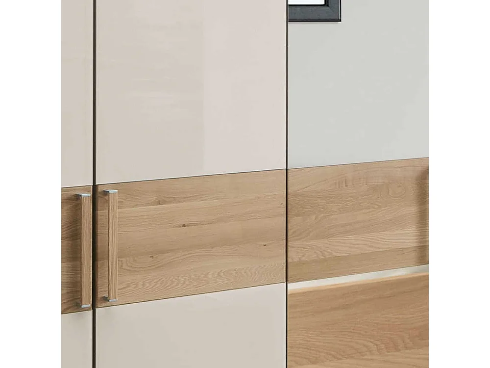 Schlafzimmerkleiderschrank in Beige Glas beschichtet Eiche Massivholz