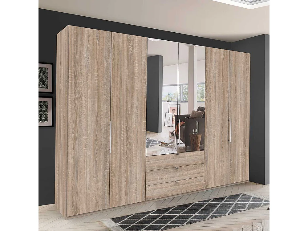 Schlafzimmerkleiderschrank in Eiche Sägerau Spiegel