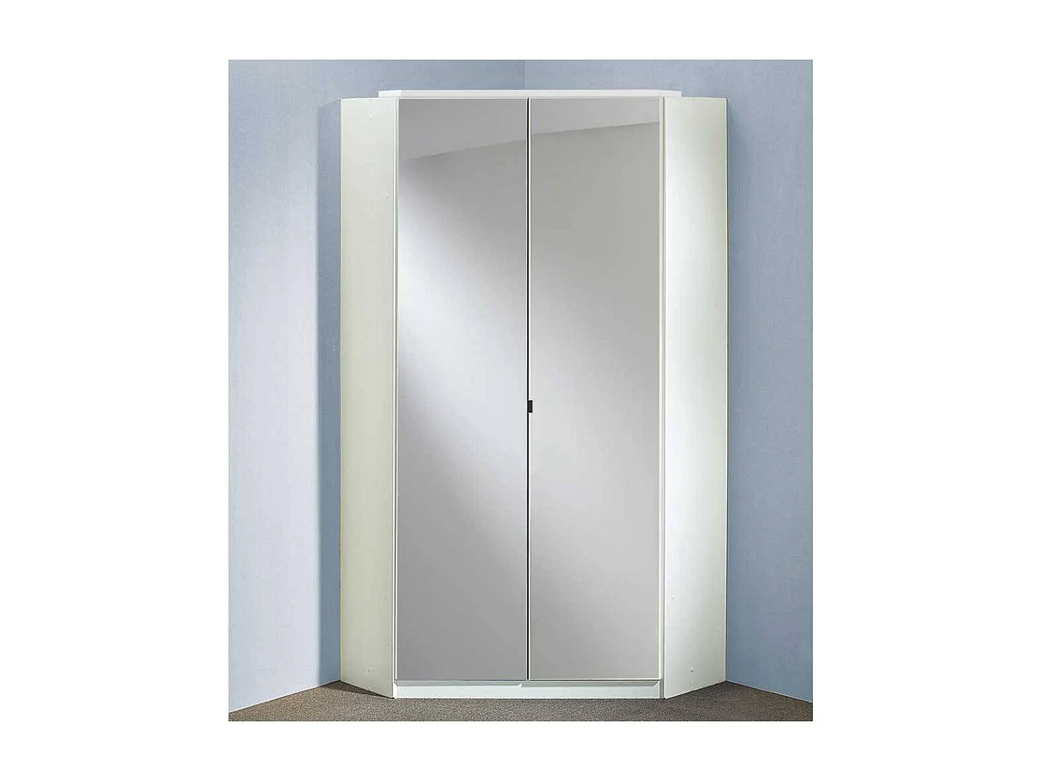 Schlafzimmereckschrank weiß mit Spiegeltüren 199 cm hoch