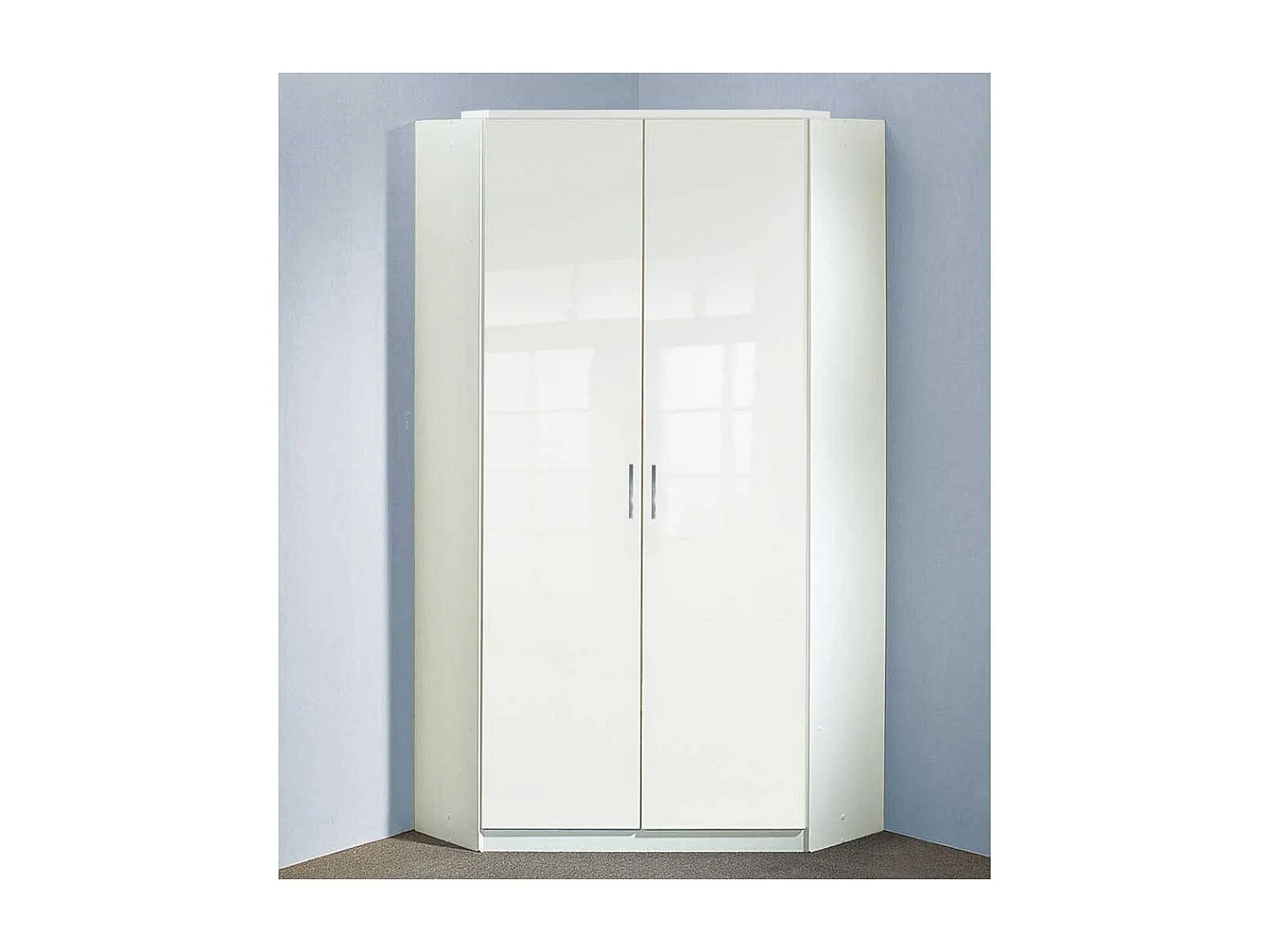 Eckschrank mit Hochglanz Front in Weiß 95x198x95 cm