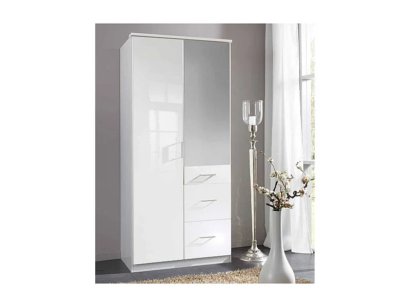Jugendkleiderschrank mit Spiegeltür in Weiß 91x199x58 cm