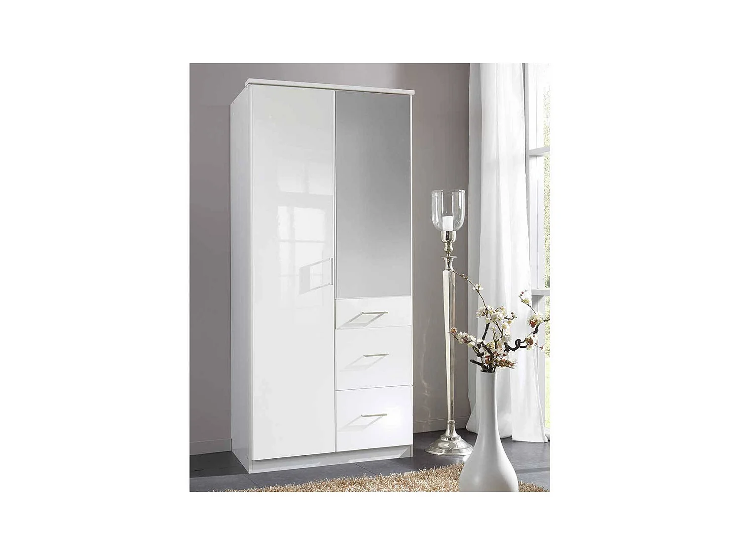 Jugendkleiderschrank mit Spiegeltür in Weiß 91x199x58 cm