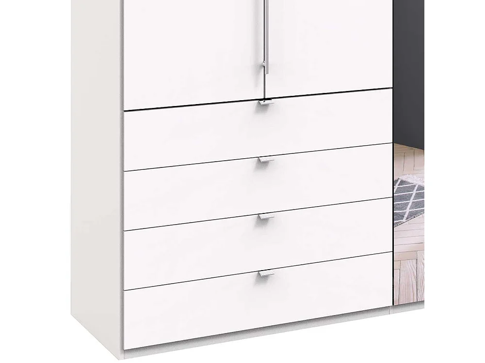 Weißer Falttürenankleideschrank mit Spiegel acht Schubladen