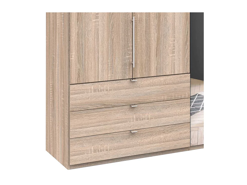 Schlafzimmerkleiderschrank in Eiche Sägerau 3 türig mit Spiegel und Schubladen