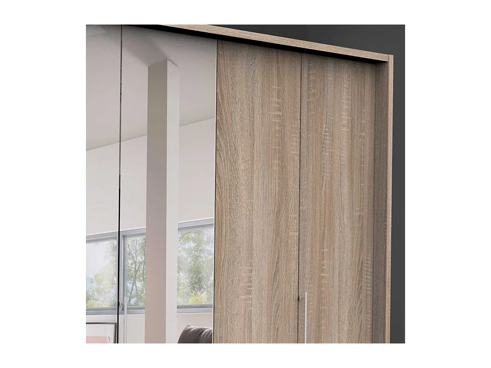 Schlafzimmerkleiderschrank in Eiche Sägerau 3 türig mit Spiegel und Schubladen