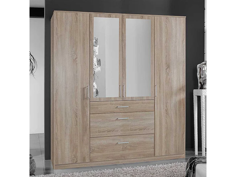 Schrank für Schlafzimmer in Eiche Sägerau drei Schubladen und Türen