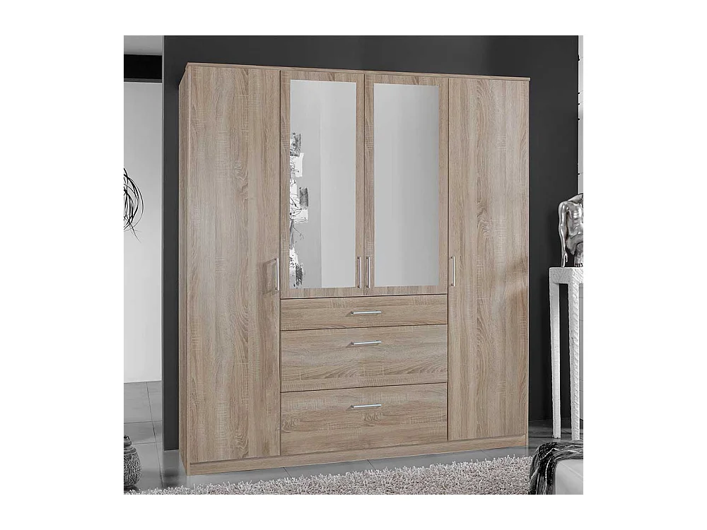 Schrank für Schlafzimmer in Eiche Sägerau drei Schubladen und Türen