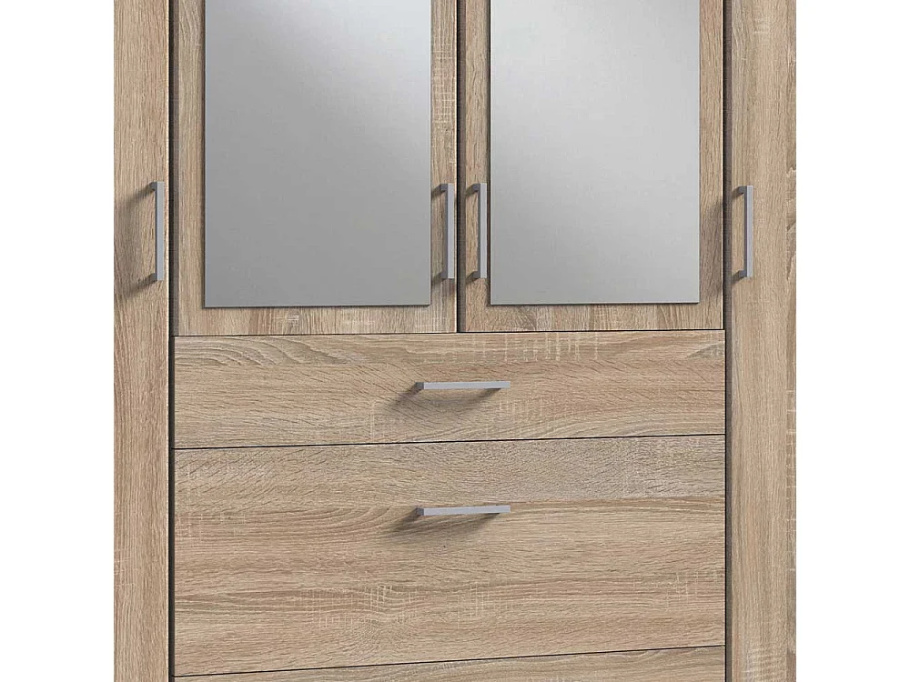 Schrank für Schlafzimmer in Eiche Sägerau drei Schubladen und Türen