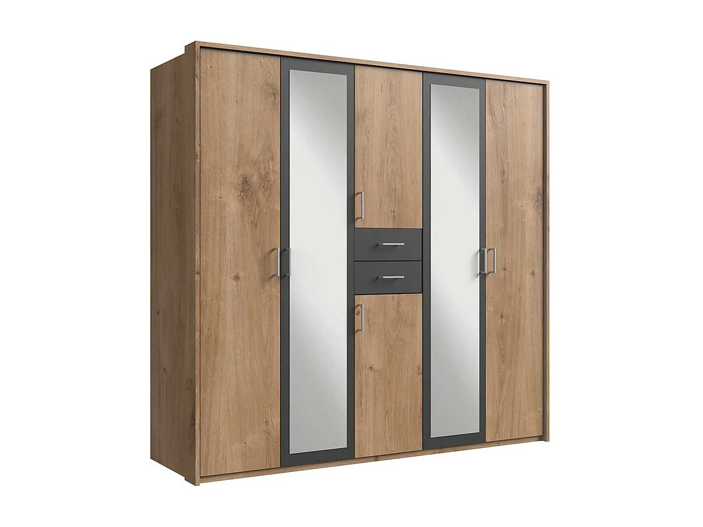 Großer Schlafzimmerkleiderschrank in Plankeneiche Dunkelgrau