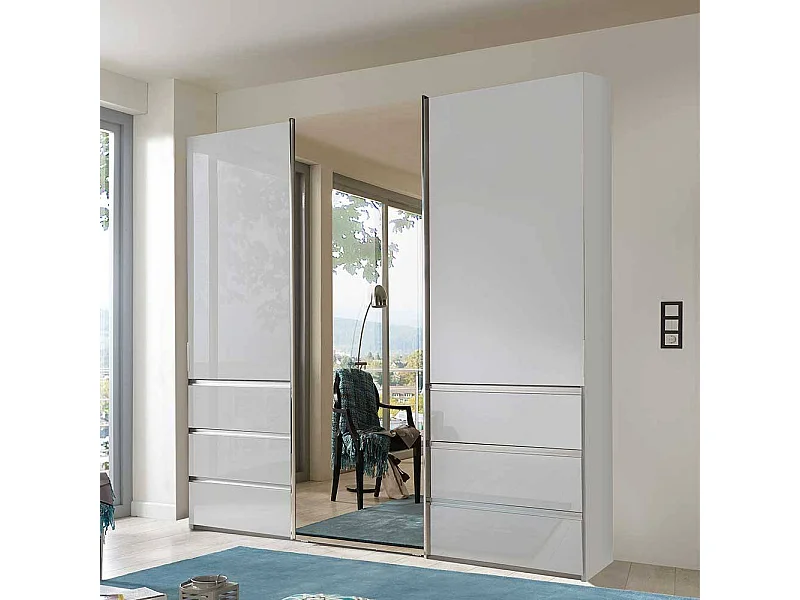 Schiebeschrank mit sechs Schubladen Front glasbeschichtet