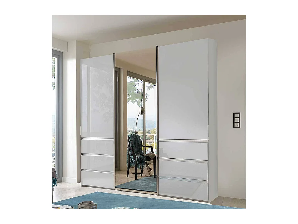 Schiebeschrank mit sechs Schubladen Front glasbeschichtet