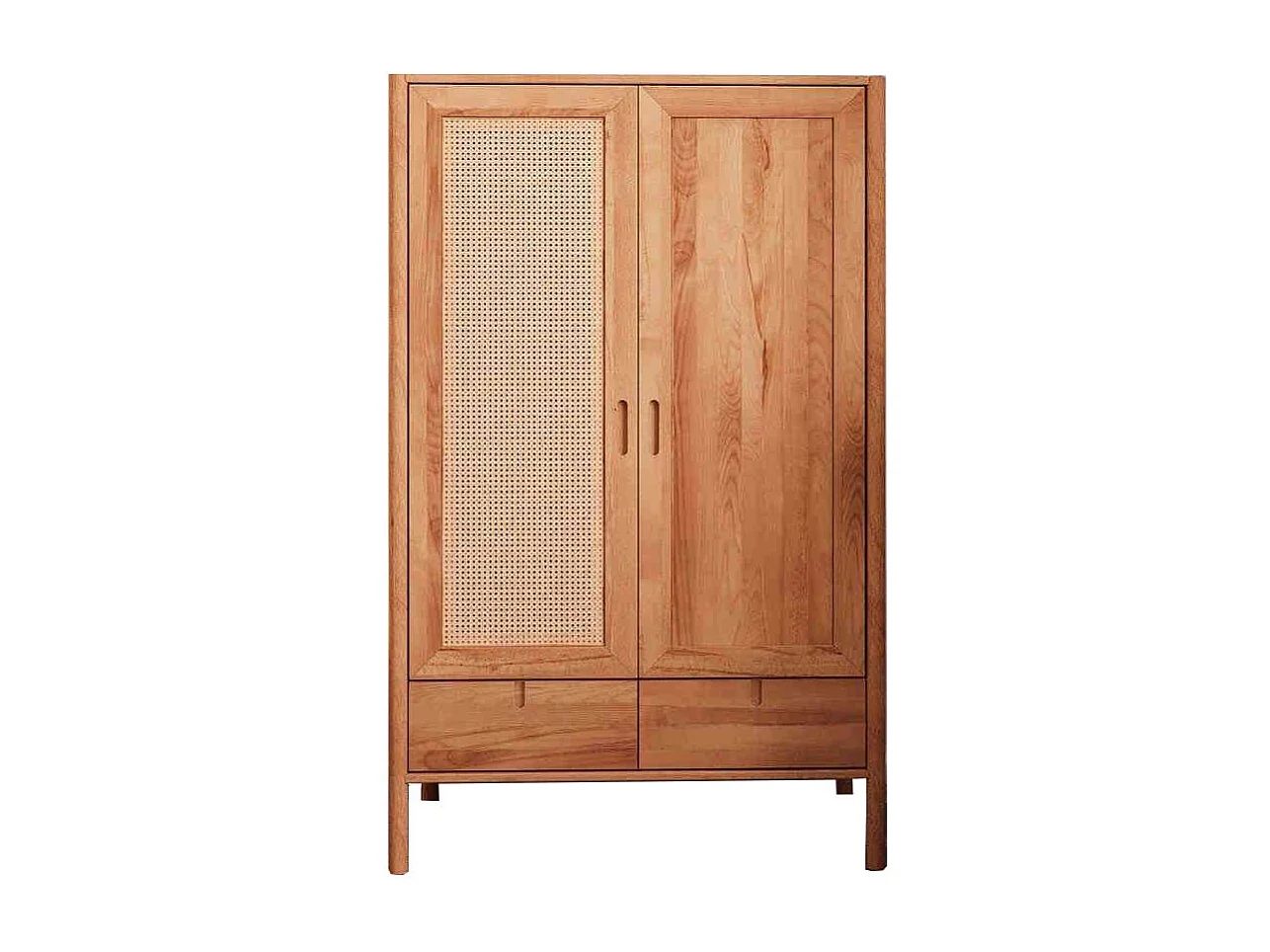 Massivholzkleiderschrank aus Wildbuche und Rattan einer Schublade