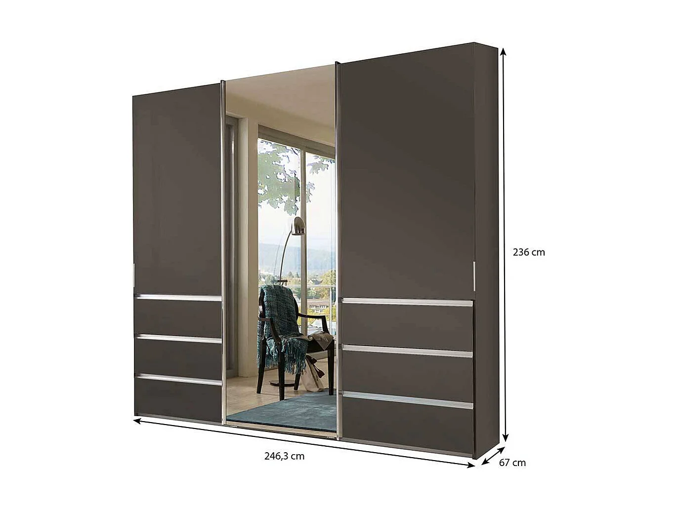 Schiebeschrank braun modern mit Spiegeltür 250 cm breit