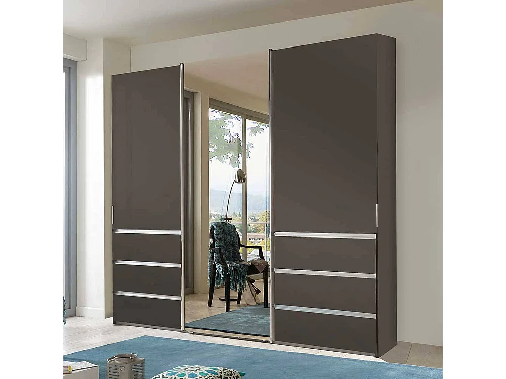 Schiebeschrank braun modern mit Spiegeltür 250 cm breit