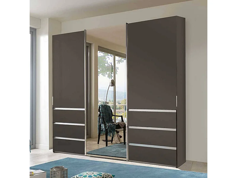 Schiebeschrank braun modern mit Spiegeltür 250 cm breit