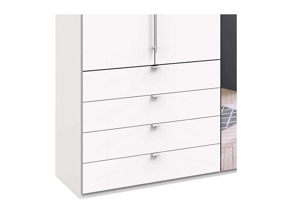 Weißer Falttürenankleideschrank mit Spiegel acht Schubladen