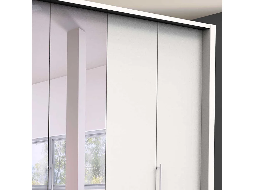 Weißer Falttürenankleideschrank mit Spiegel acht Schubladen