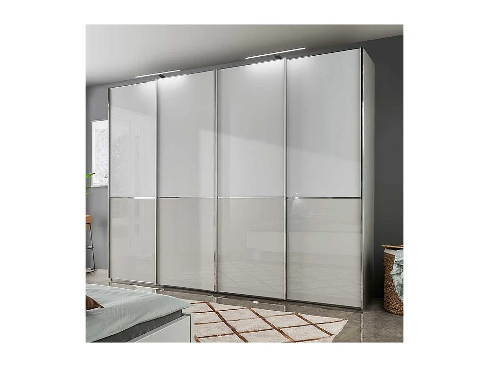 Schlafzimmerkleiderschrank in Weiß und Hellgrau 300 cm breit