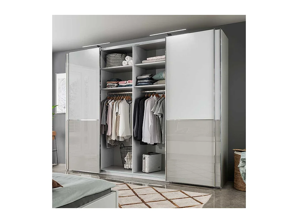 Schlafzimmerkleiderschrank in Weiß und Hellgrau 300 cm breit