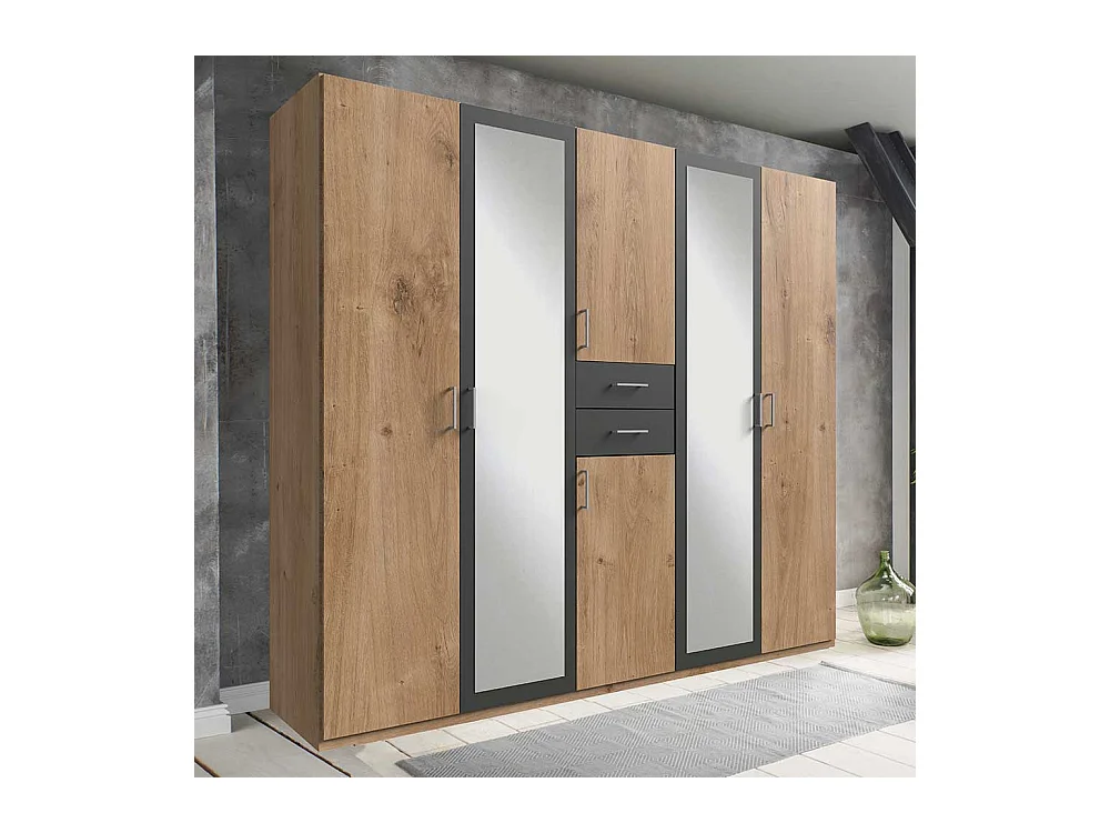 Großer Schlafzimmerkleiderschrank in Plankeneiche Dunkelgrau