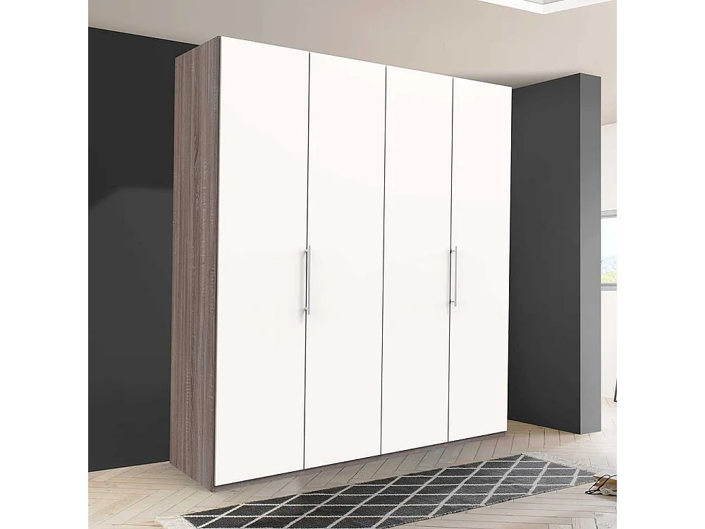 Moderner Jugendschrank mit Falttüren Weiß Eiche Trüffelfarben