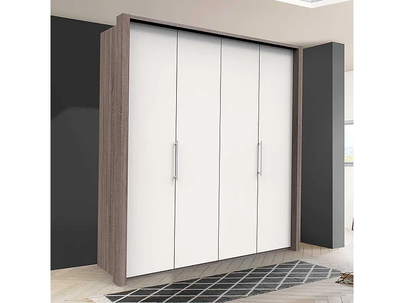 Moderner Jugendschrank mit Falttüren Weiß Eiche Trüffelfarben