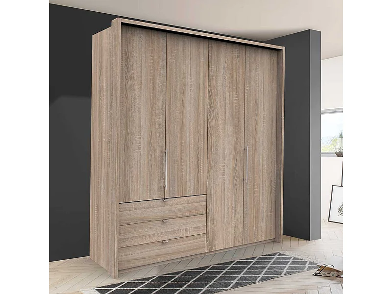 XL Ankleideschrank mit Falttüren und Schubladen Eiche Sägerau