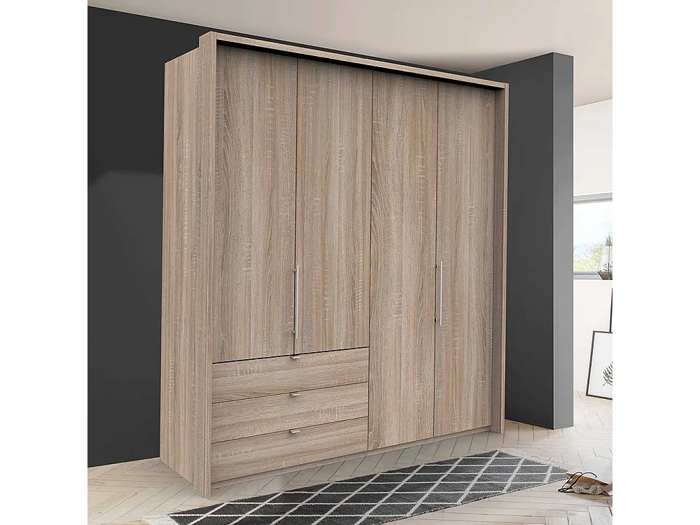 XL Ankleideschrank mit Falttüren und Schubladen Eiche Sägerau