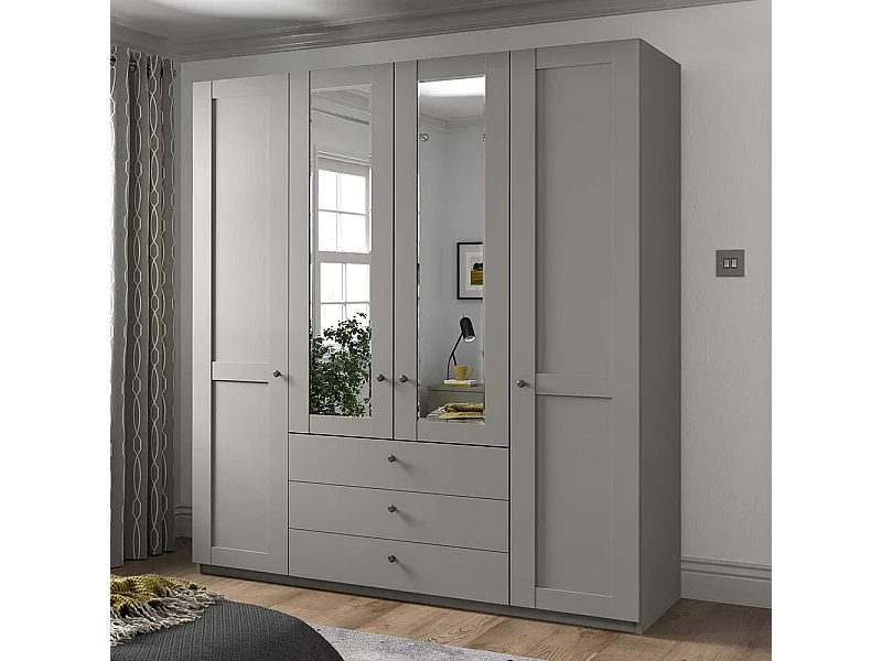 Schlafzimmerkleiderschrank Landhausstil in Hellgrau drei Schubladen