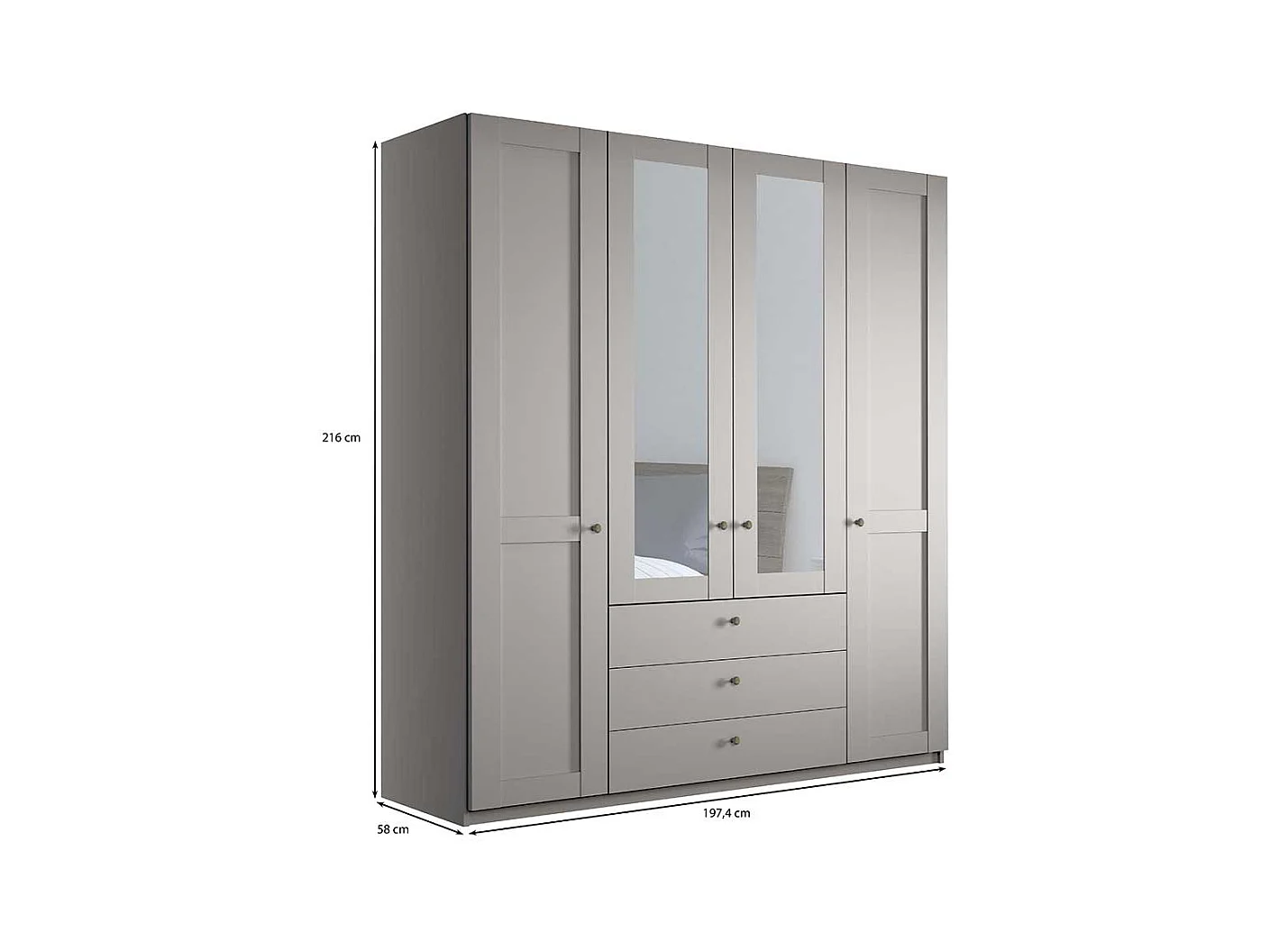 Schlafzimmerkleiderschrank Landhausstil in Hellgrau drei Schubladen