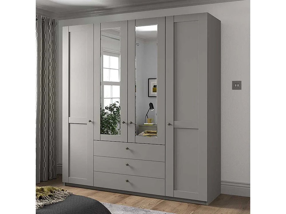 Schlafzimmerkleiderschrank Landhausstil in Hellgrau drei Schubladen