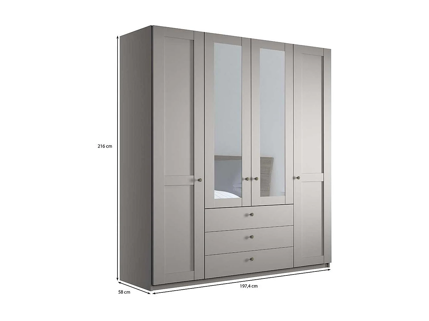 Schlafzimmerkleiderschrank Landhausstil in Hellgrau drei Schubladen