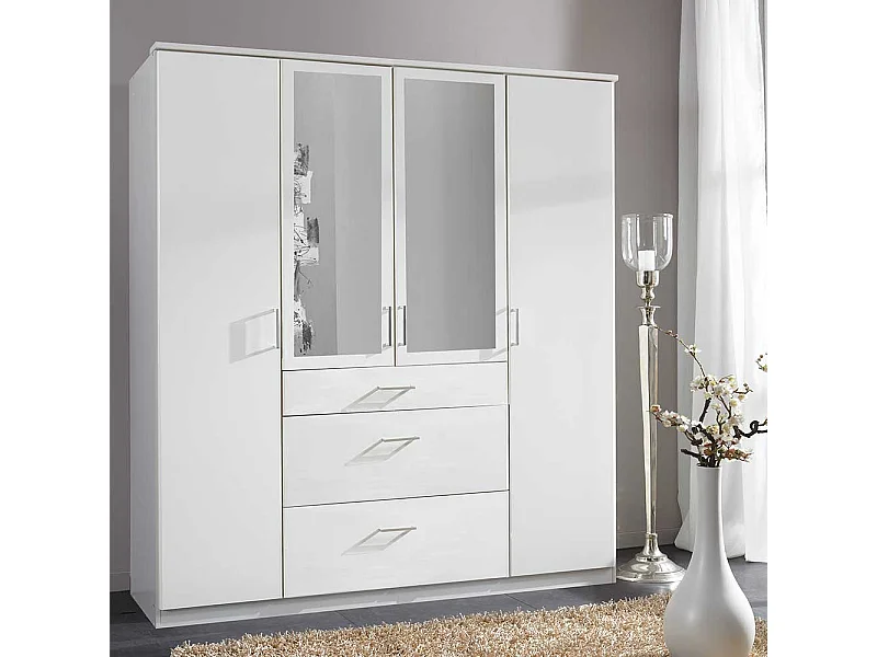 Spiegelkleiderschrank weiss mit drei Schubladen Made in Germany