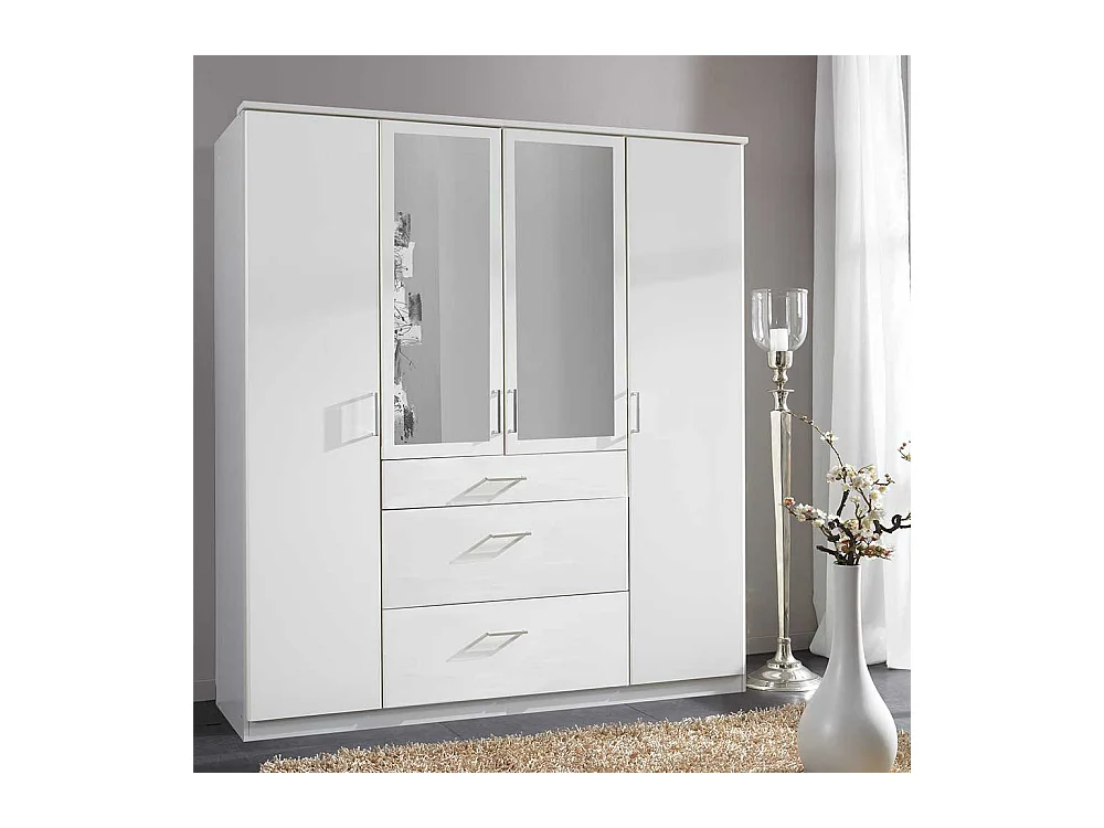 Spiegelkleiderschrank weiss mit drei Schubladen Made in Germany