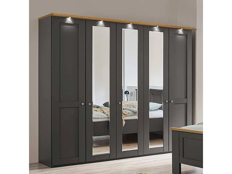 Schlafzimmerkleiderschrank 5türig in Dunkelgrau Eiche Bianco