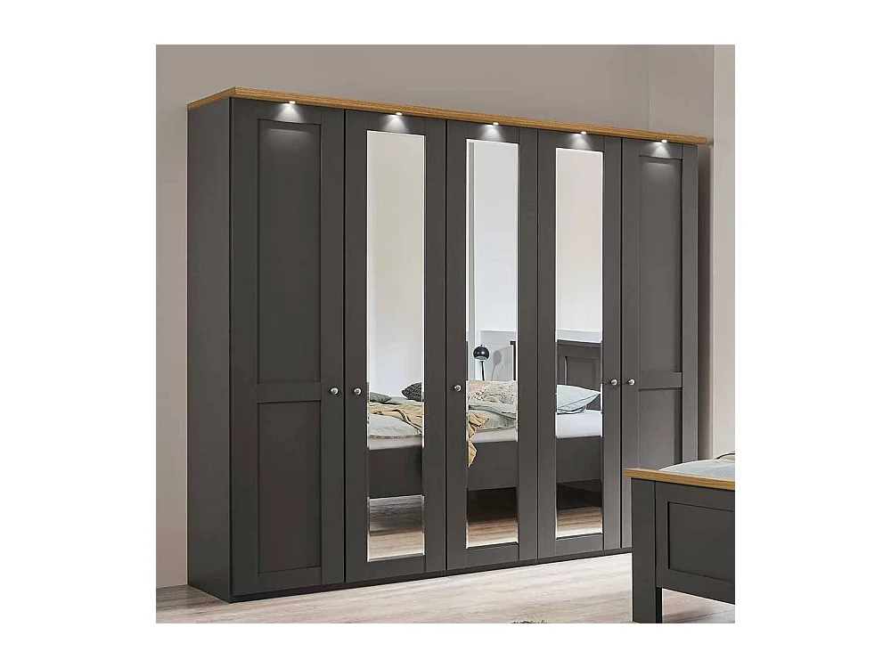 Schlafzimmerkleiderschrank 5türig in Dunkelgrau Eiche Bianco