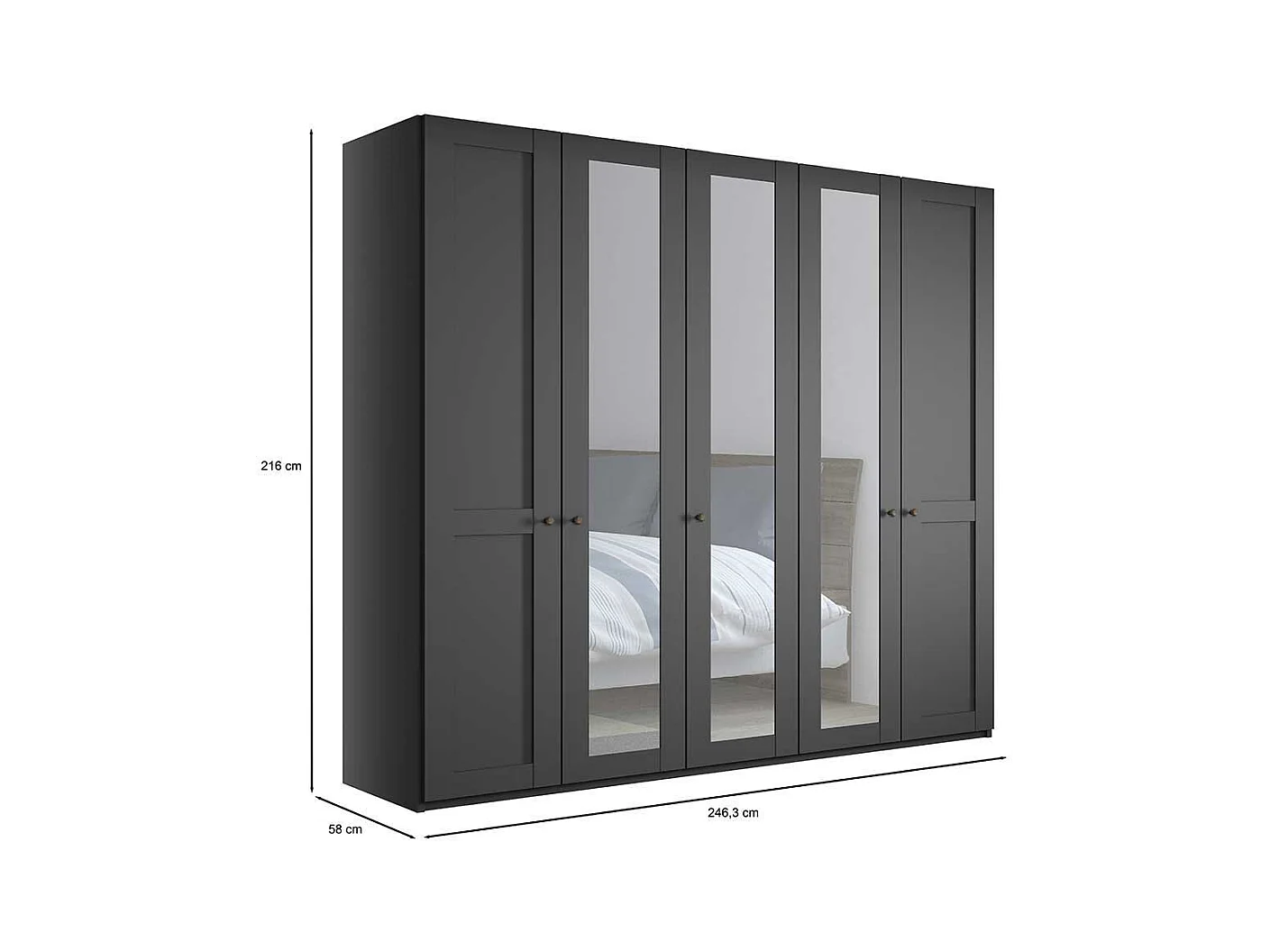 Schlafzimmerkleiderschrank 5türig in Dunkelgrau Eiche Bianco