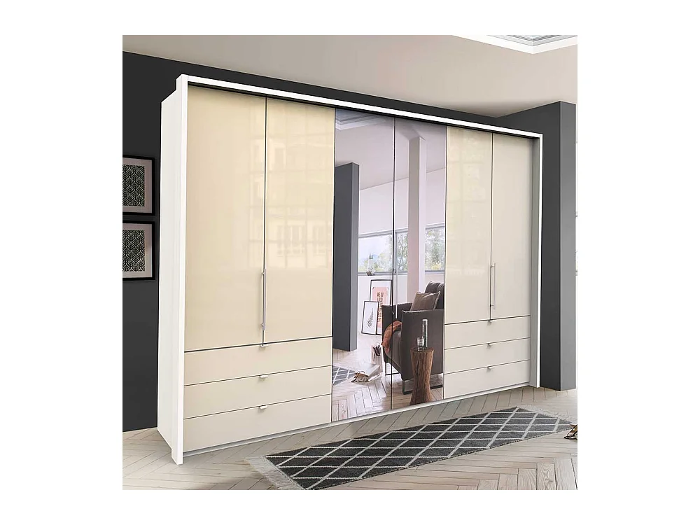 XL Schlafzimmerkleiderschrank mit Falttüren sechs Schubladen