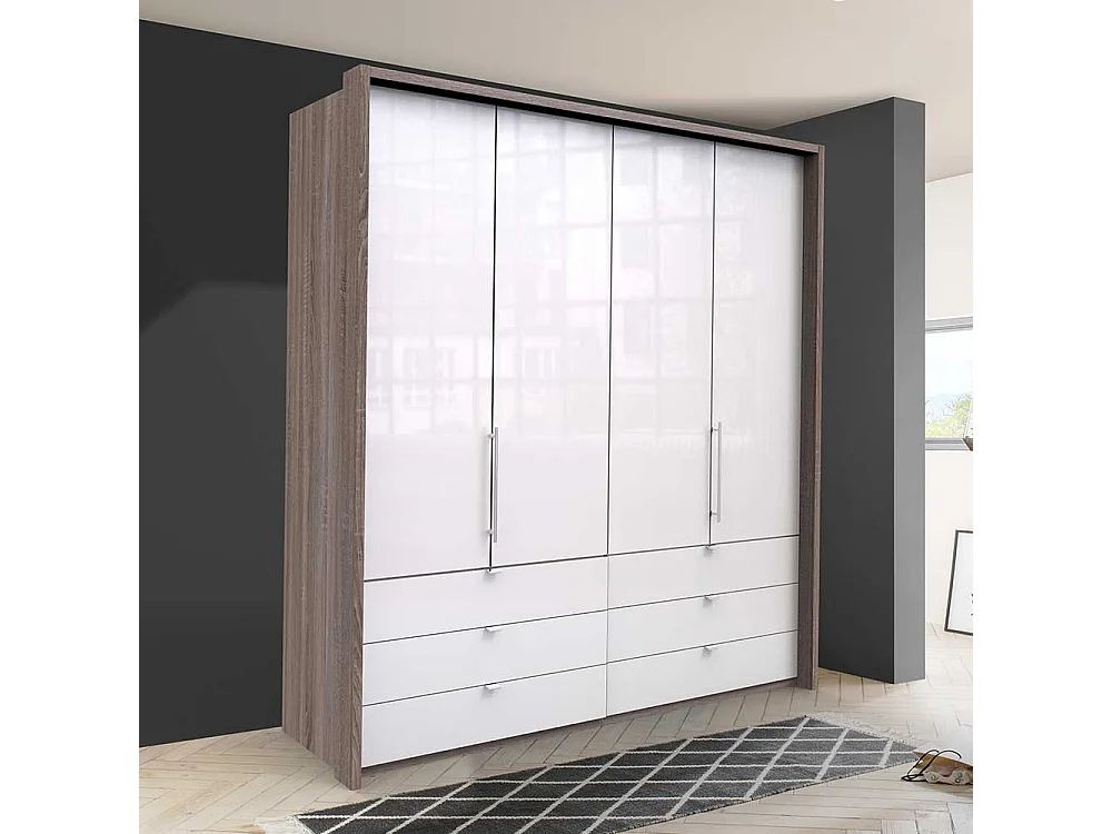 Jugendschrank mit Falttüren und Schubladen Front glasbeschichtet