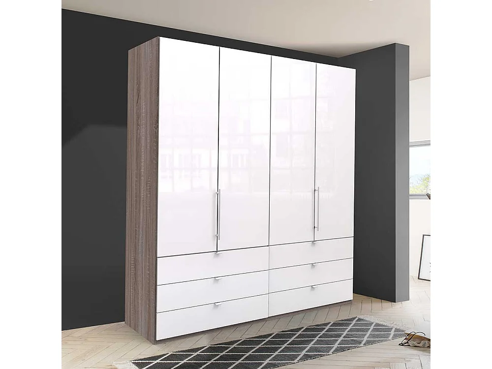 Jugendschrank mit Falttüren und Schubladen Front glasbeschichtet