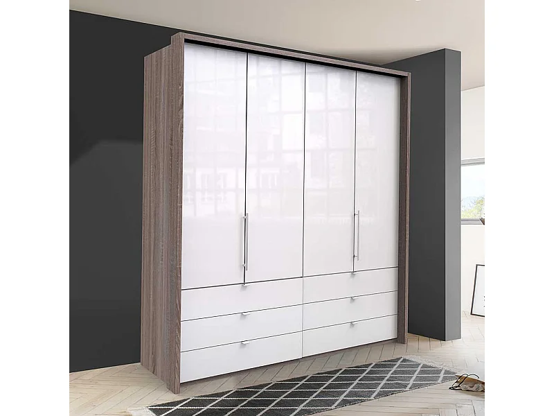 Jugendschrank mit Falttüren und Schubladen Front glasbeschichtet