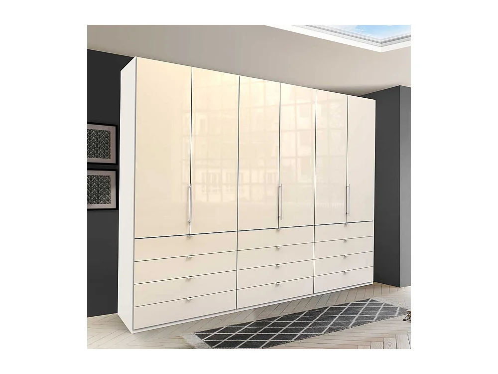 Schlafzimmerkleiderschrank in Creme Weiß Glas beschichtet Falttüren