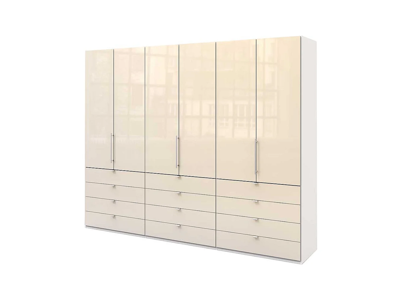 Schlafzimmerkleiderschrank in Creme Weiß Glas beschichtet Falttüren