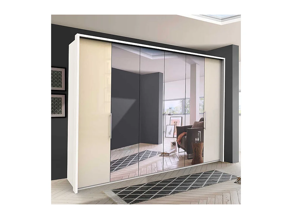 Falttürenkleiderschrank mit Spiegel Cremefarben