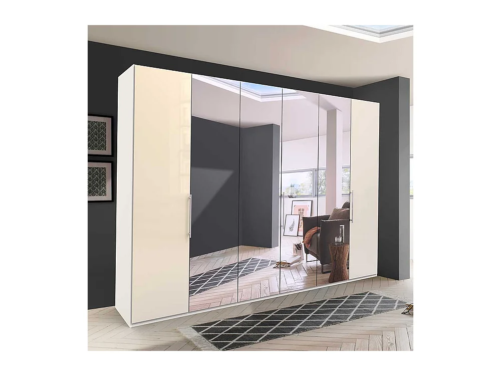 Falttürenkleiderschrank mit Spiegel Cremefarben