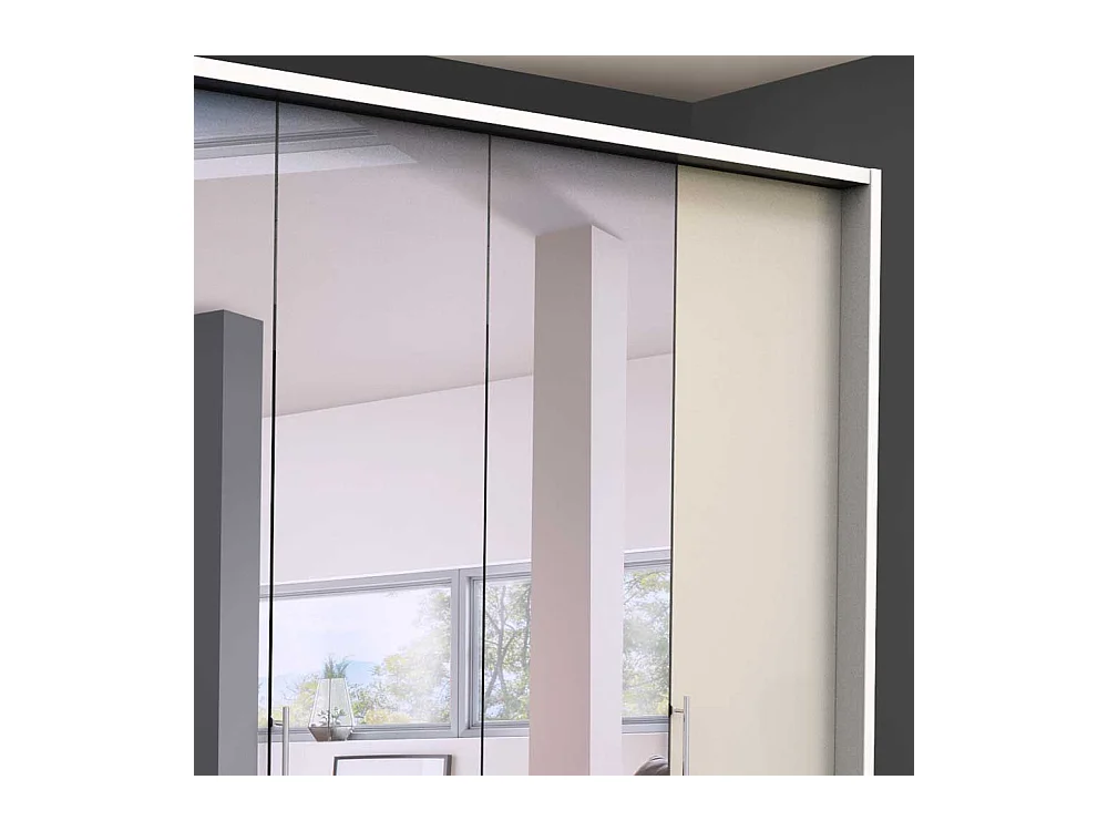Falttürenkleiderschrank mit Spiegel Cremefarben